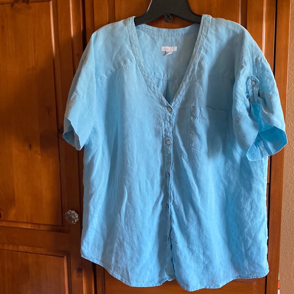 J. Jill Linen Button-down V-neck Blouse